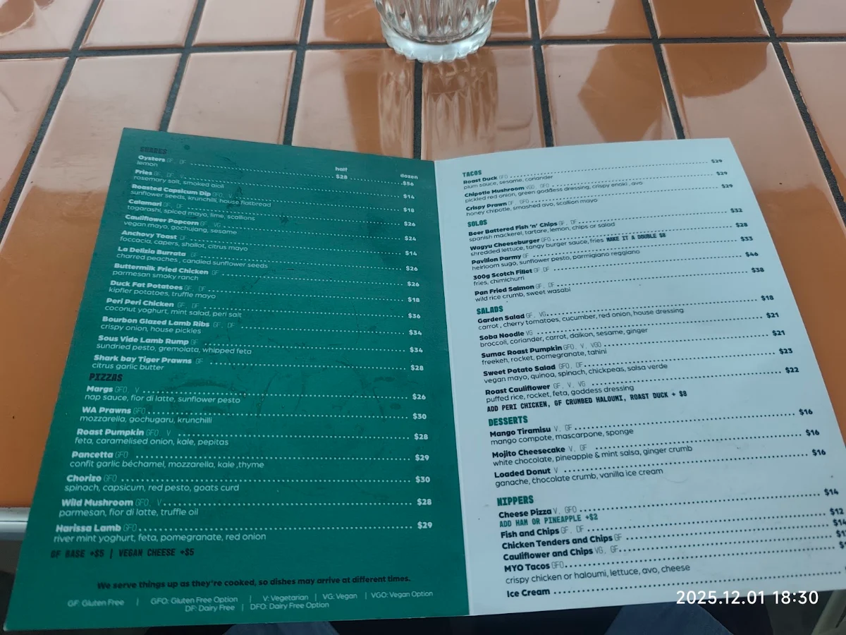 Menu, The Rowing Pavilion