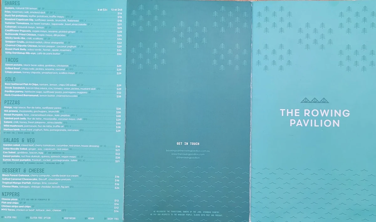 Menu, The Rowing Pavilion