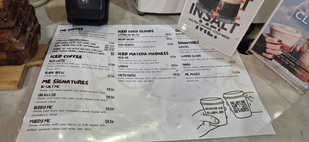Menu, ME Coffee Merchants