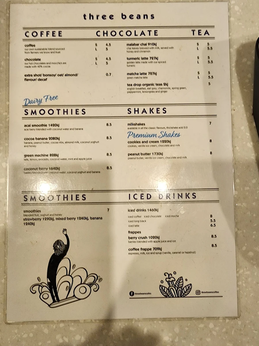 Menu, Three Beans Chatswood Central