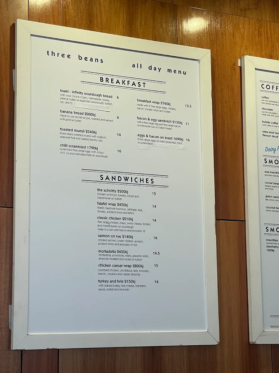 Menu, Three Beans Chatswood Central