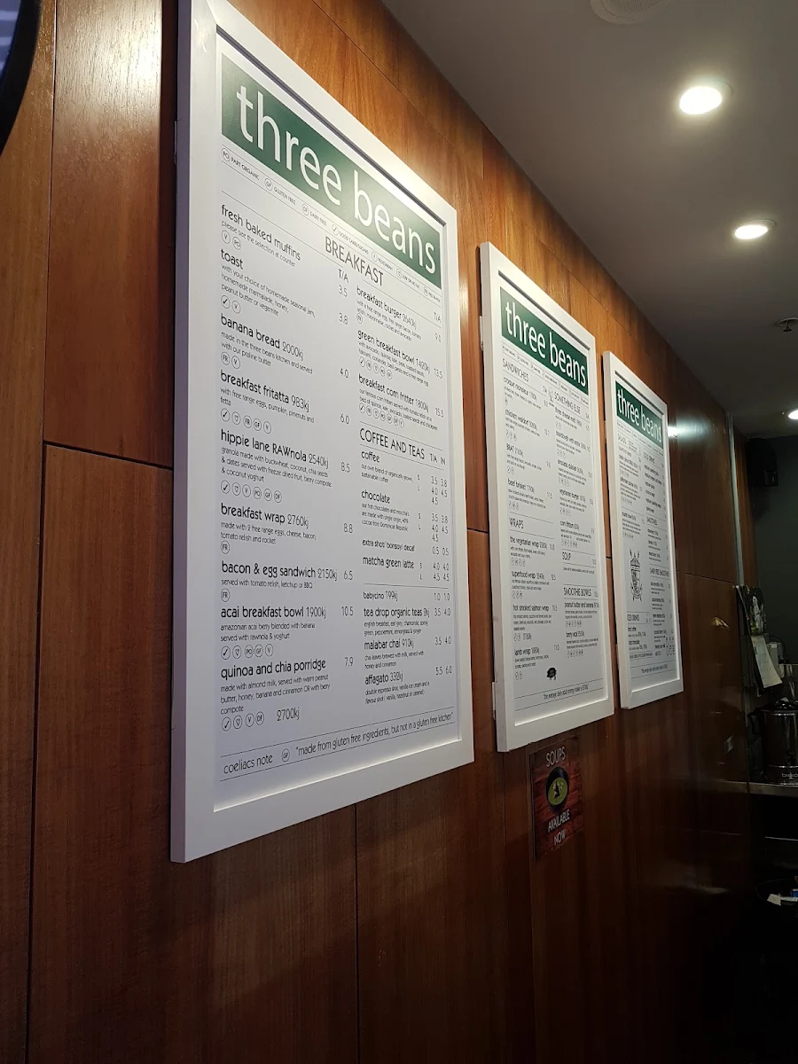 Menu, Three Beans Chatswood Central