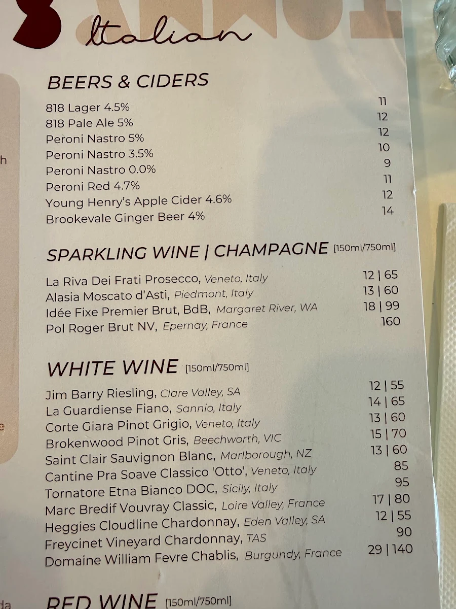 Menu, Tommy’s Italian