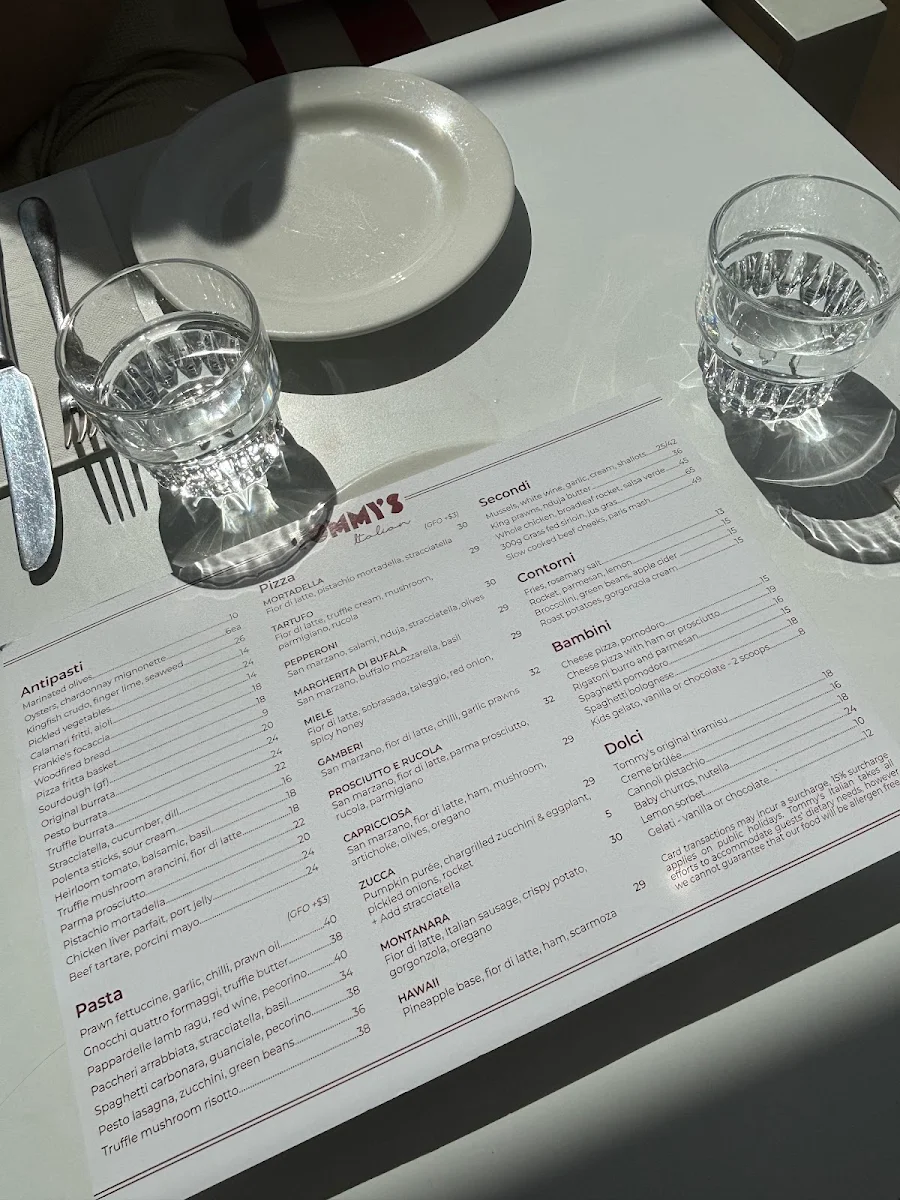 Menu, Tommy’s Italian