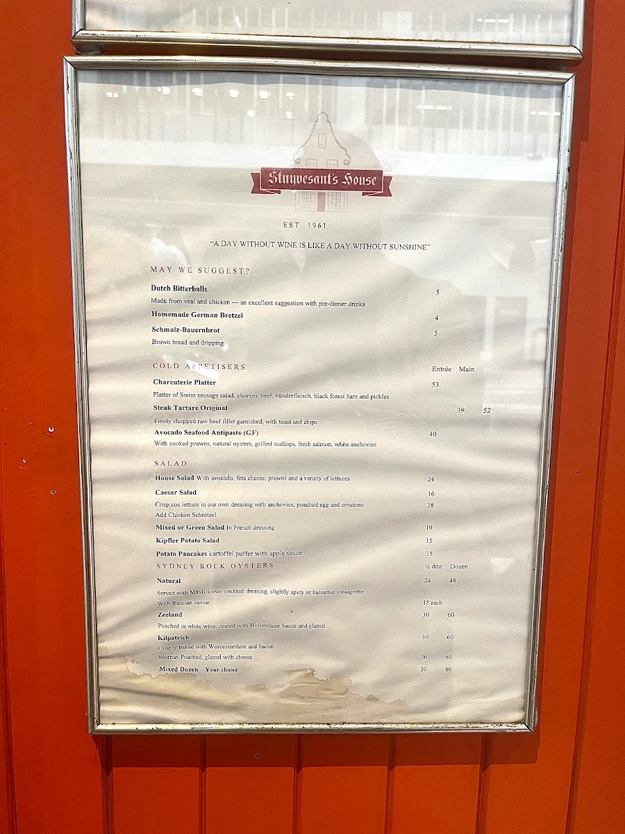 Menu, Stuyvesant's House