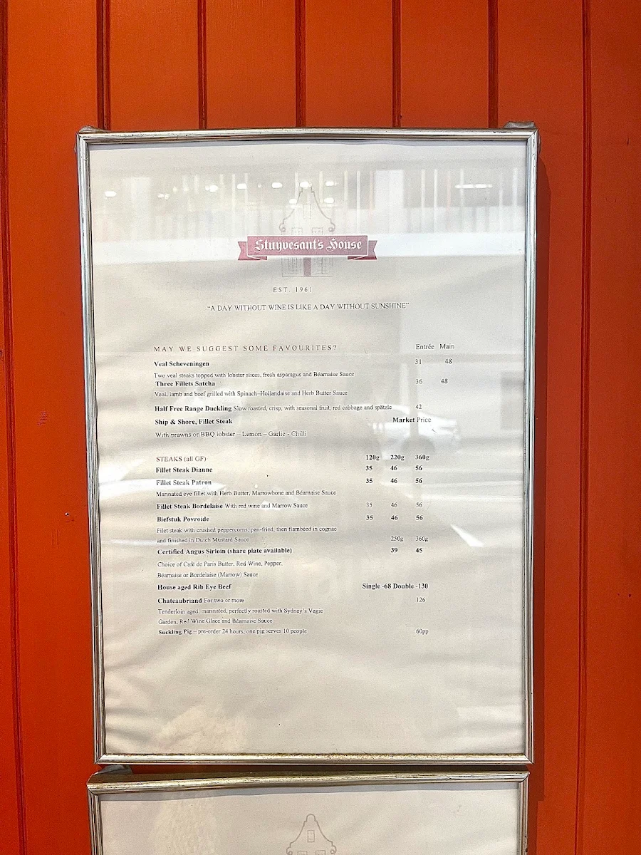 Menu, Stuyvesant's House