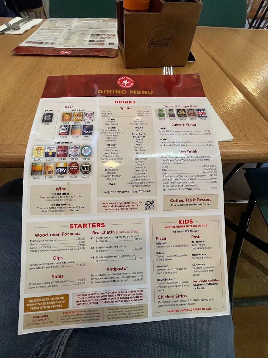 Menu, Pizza Café