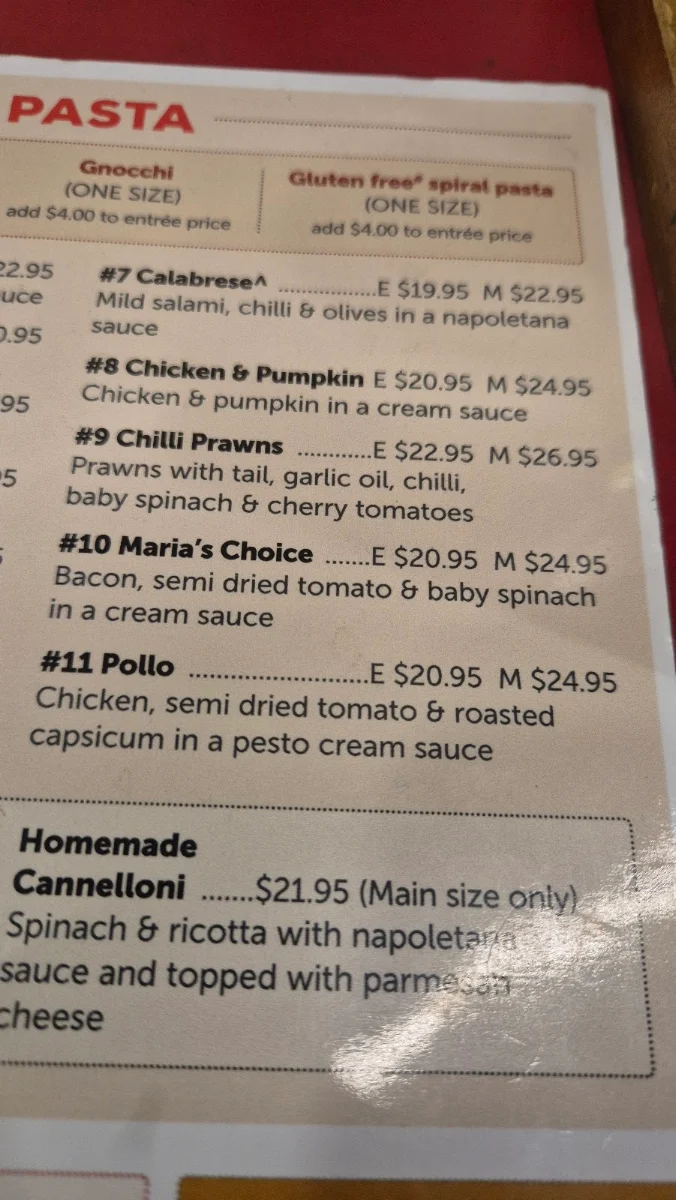 Menu, Pizza Café