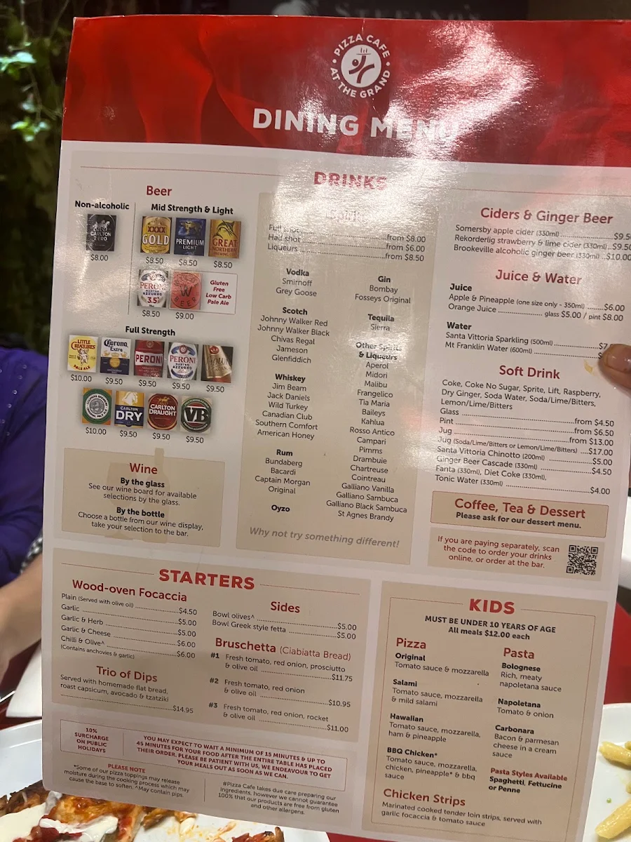 Menu, Pizza Café