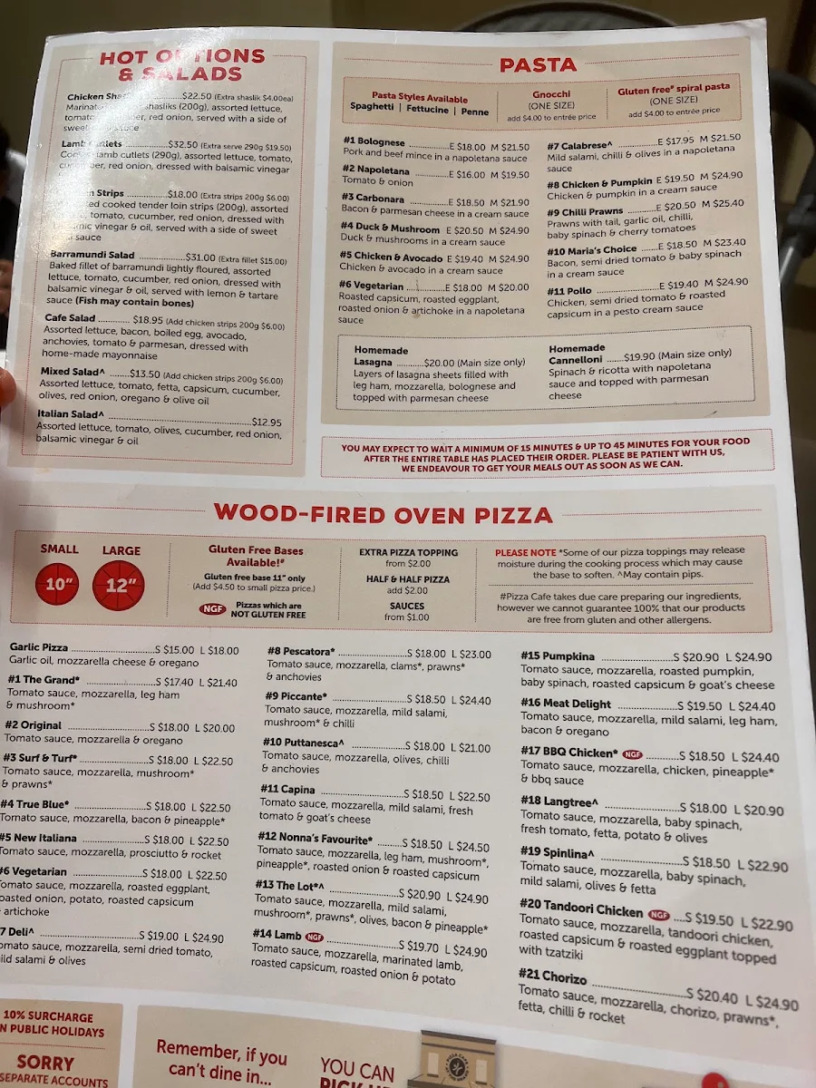 Menu, Pizza Café