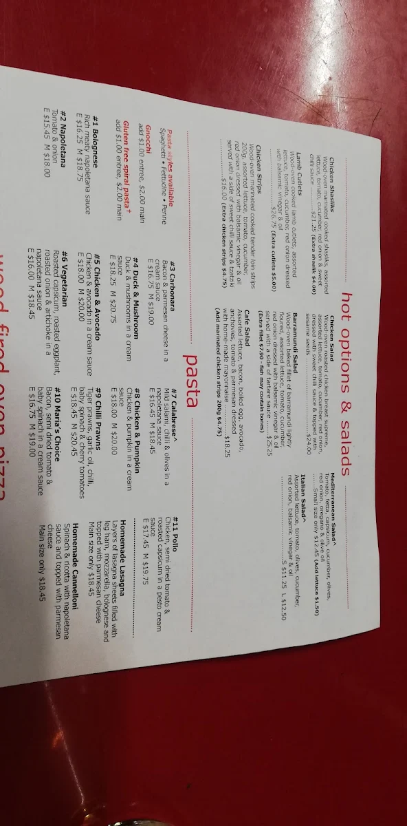 Menu, Pizza Café
