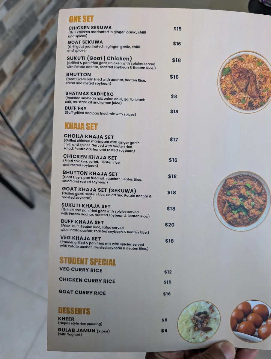 Menu, Chitwan Tass and Momo House