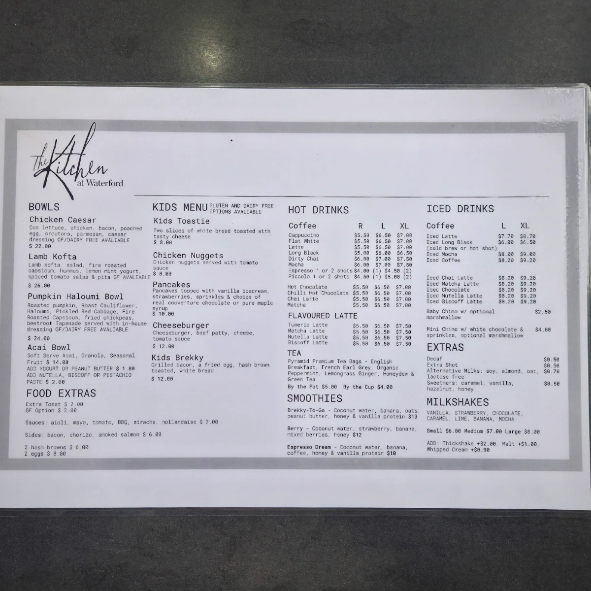 Menu, The Kitchen at Waterford