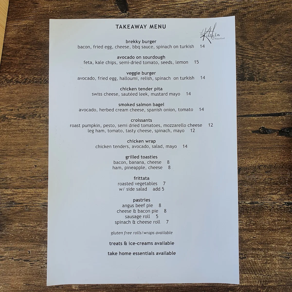 Menu, The Kitchen at Waterford