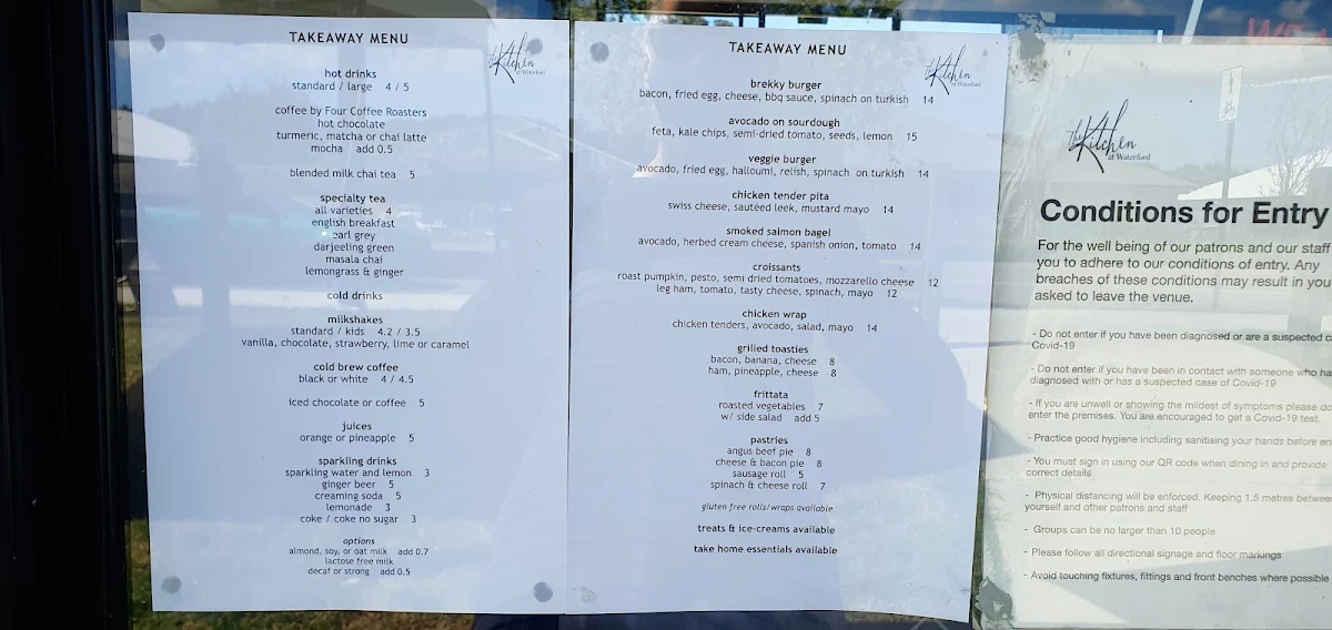 Menu, The Kitchen at Waterford