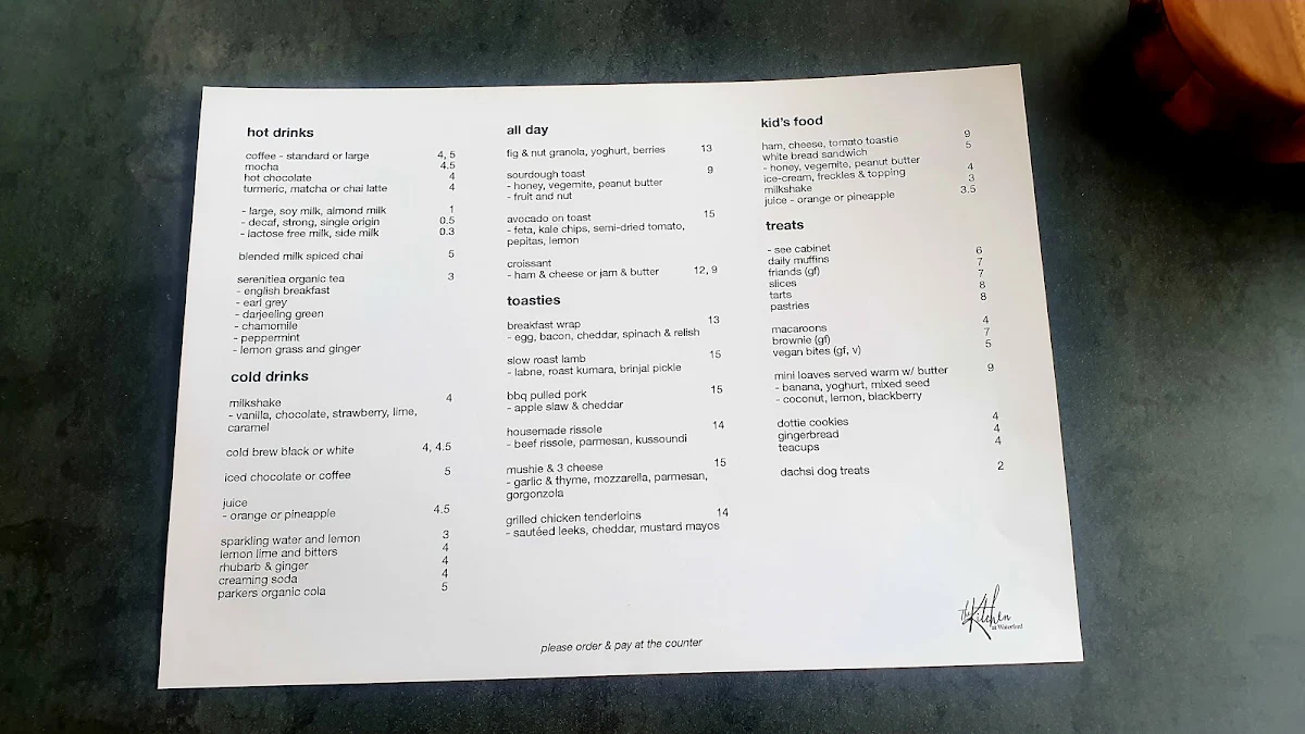 Menu, The Kitchen at Waterford