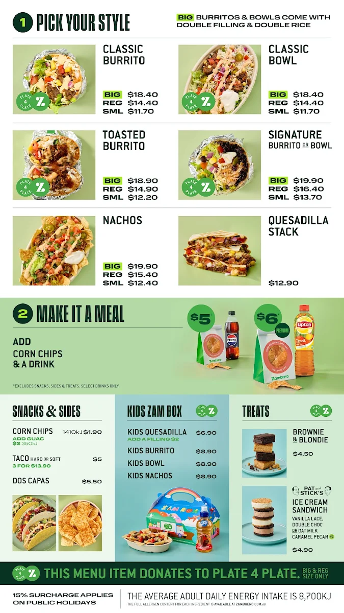 Menu, Zambrero Ballarat