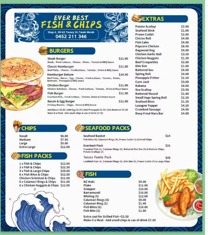 Menu, Everbest Fish and Chips