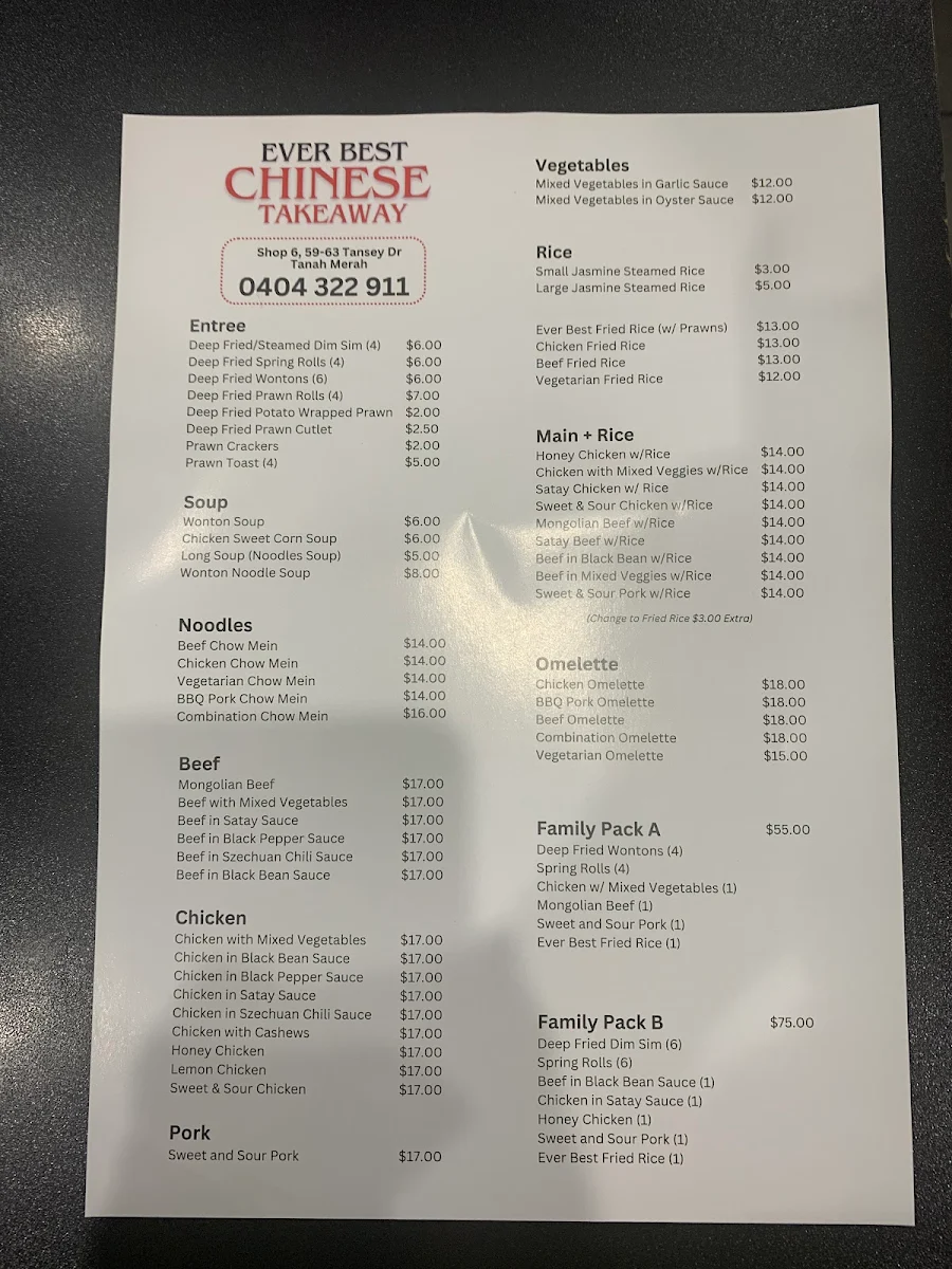 Menu, Everbest Fish and Chips