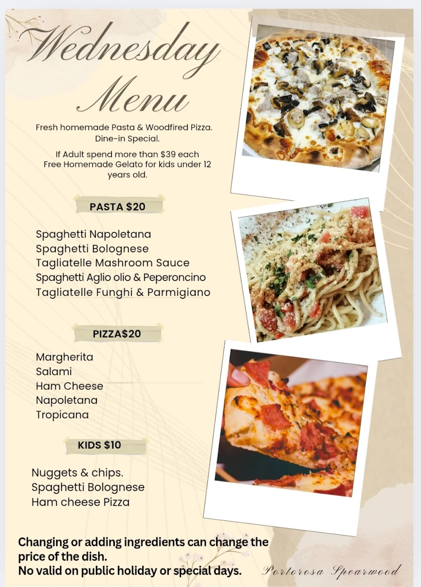 Menu, Portorosa Spearwood