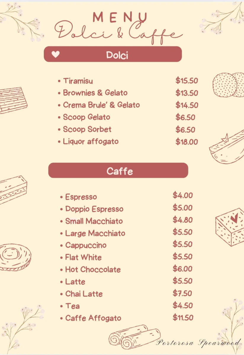 Menu, Portorosa Spearwood