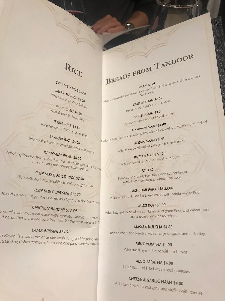 Menu, The Spice Yard