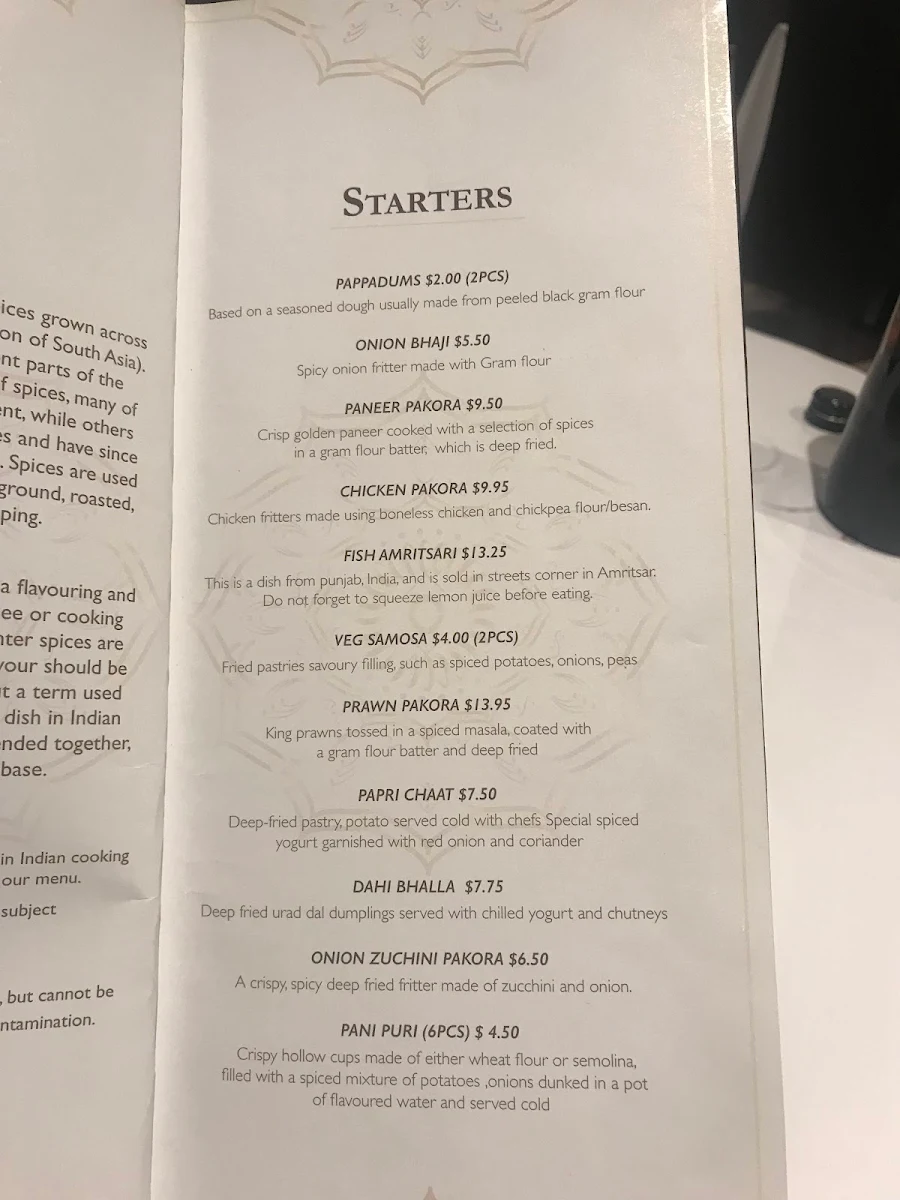 Menu, The Spice Yard