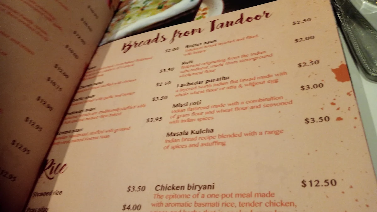Menu, The Spice Yard