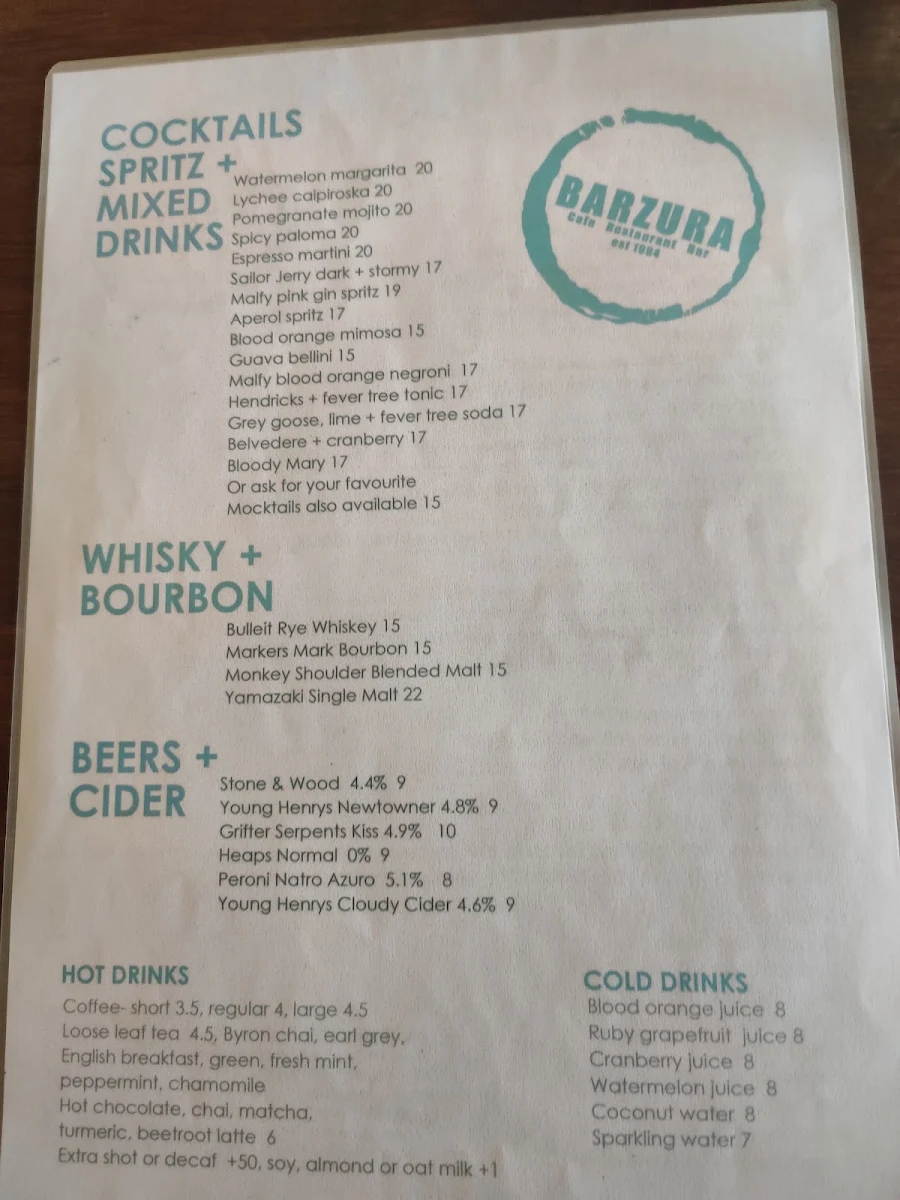 Menu, Barzura