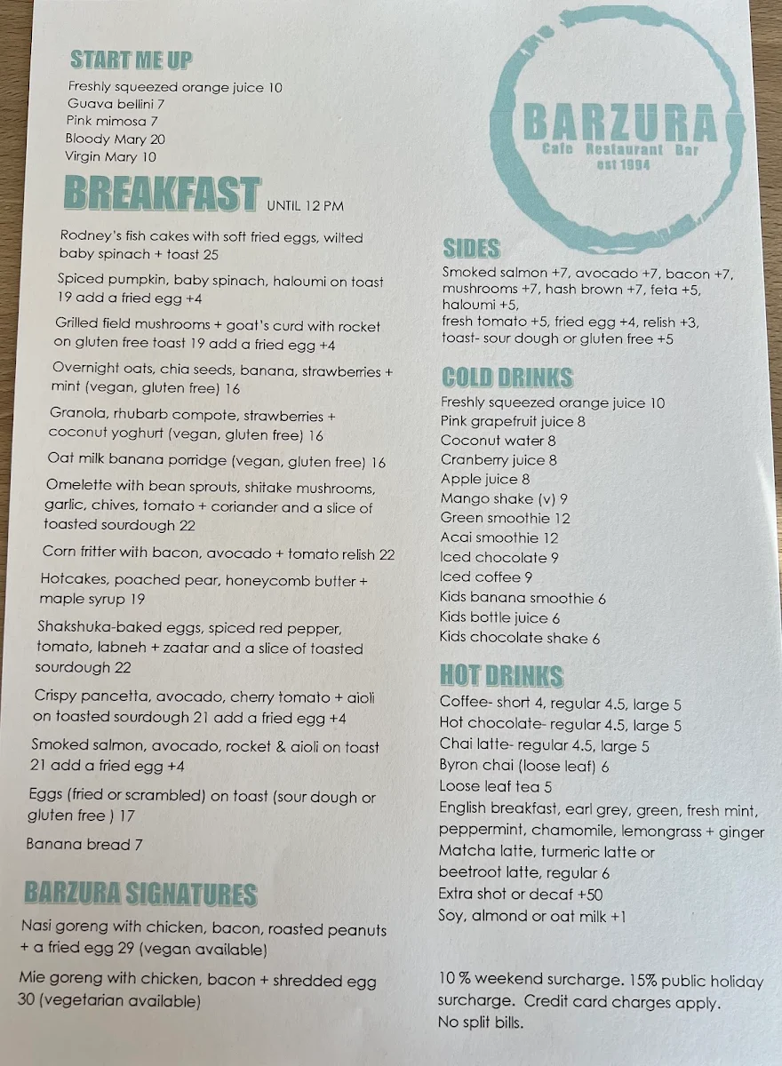 Menu, Barzura