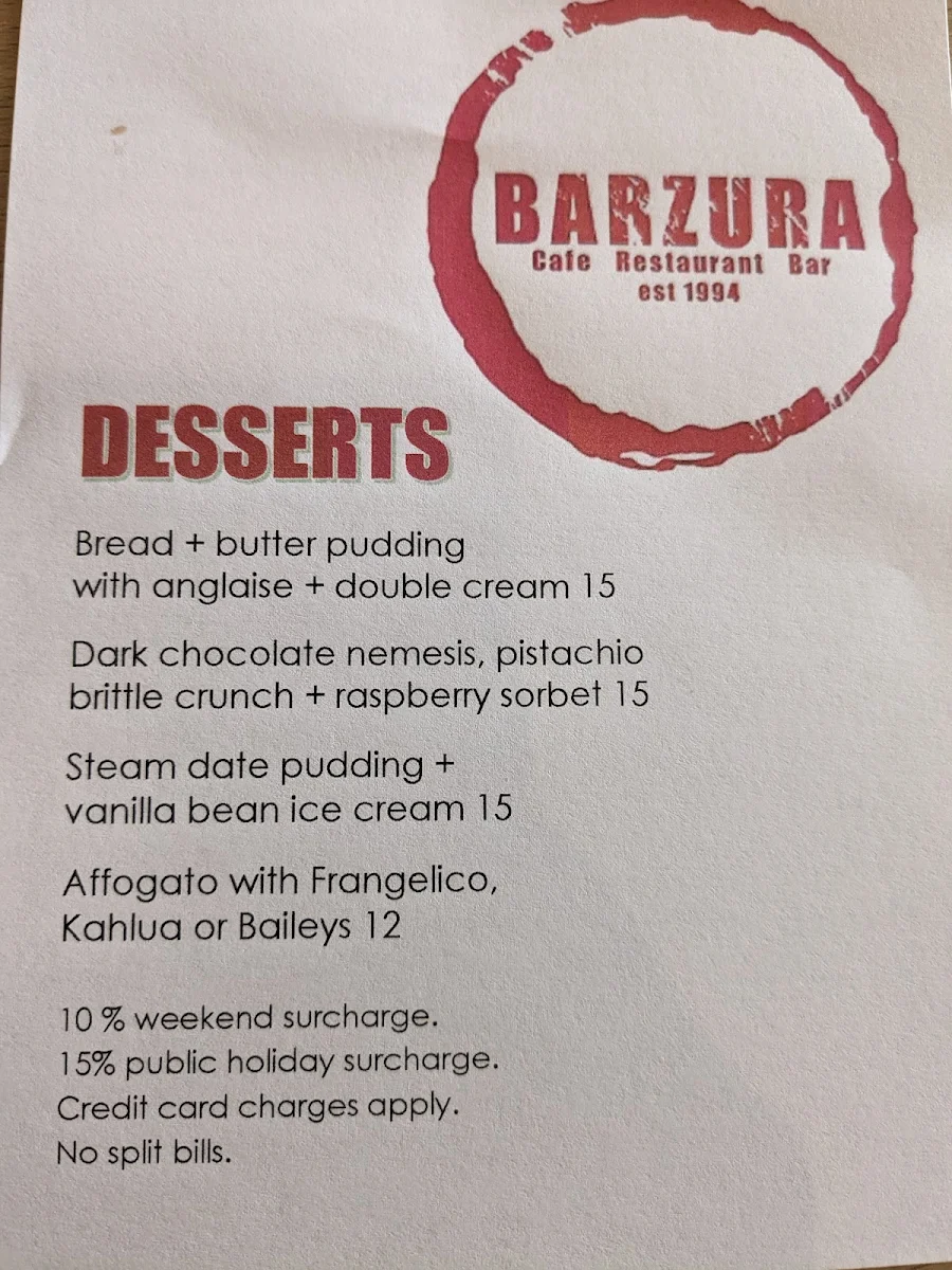 Menu, Barzura