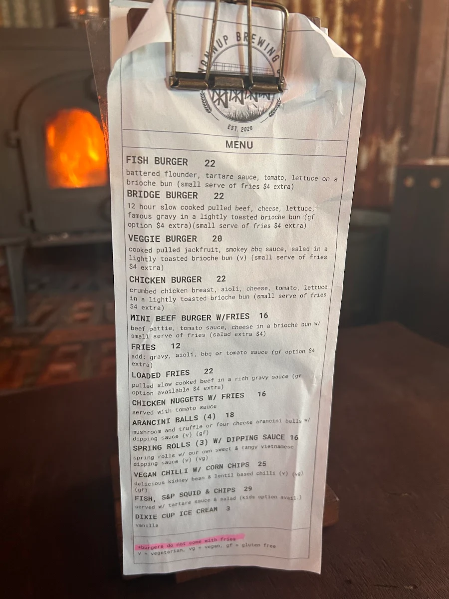 Menu, Nannup Brewing Company