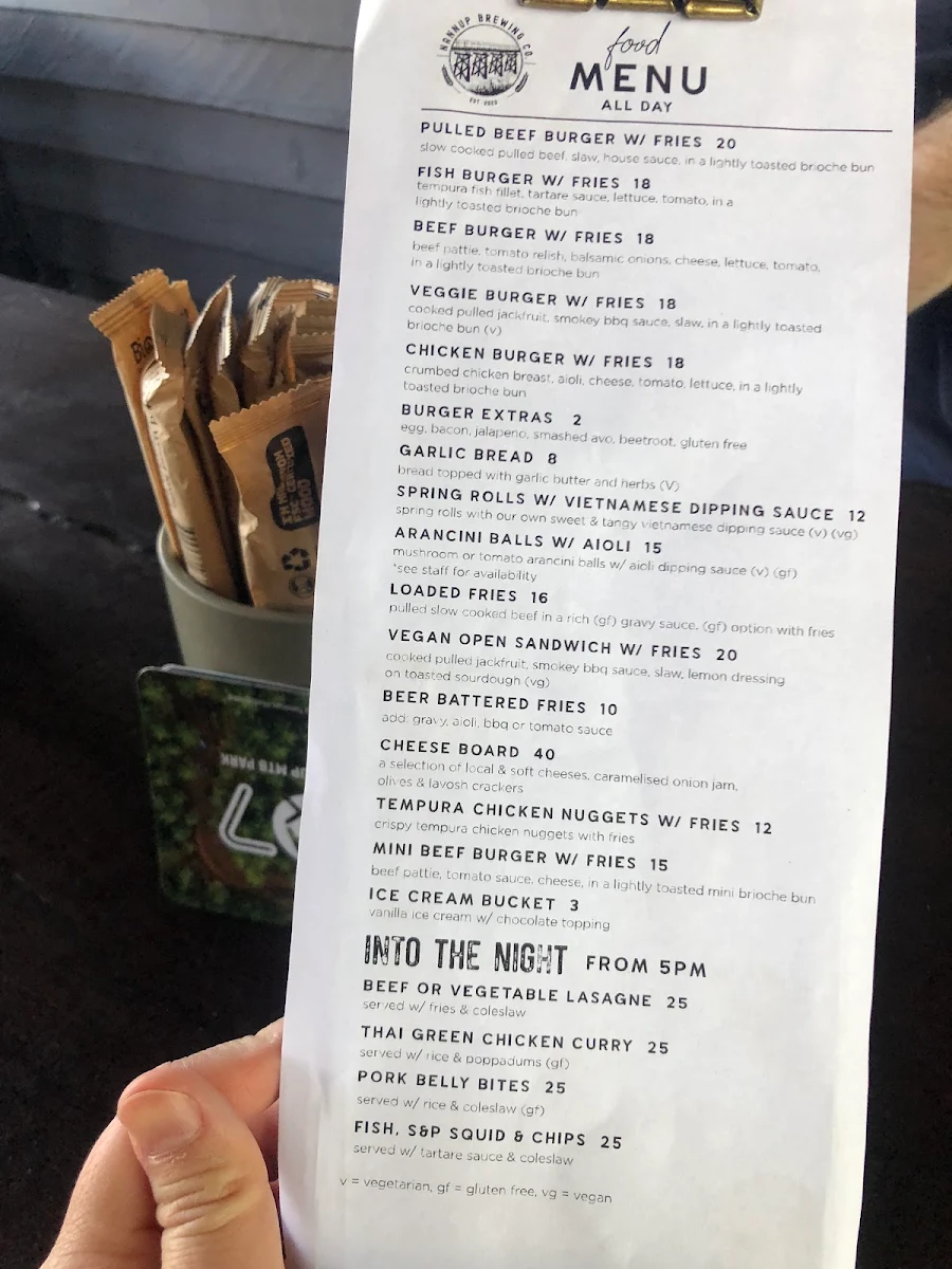 Menu, Nannup Brewing Company