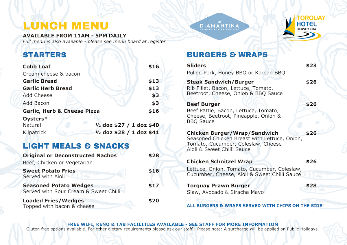 Menu, Torquay Hotel Hervey Bay