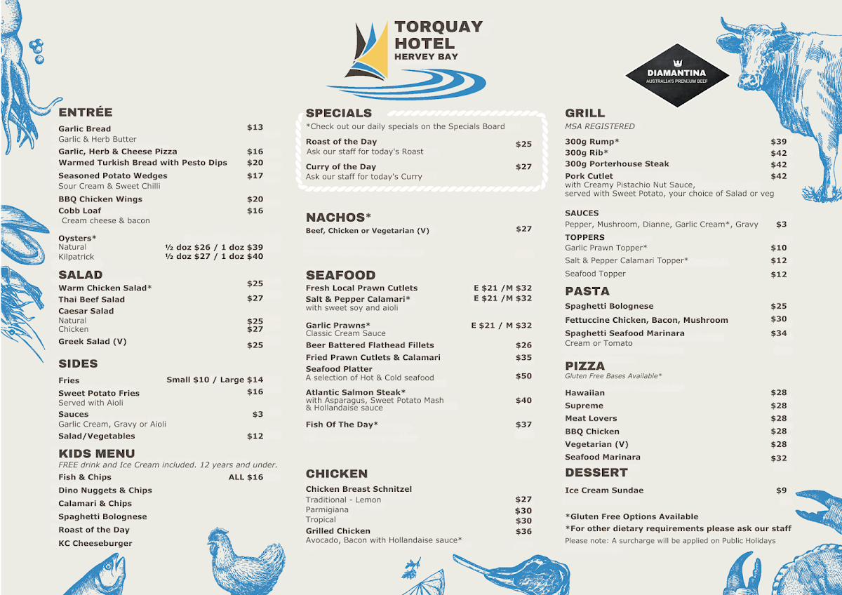 Menu, Torquay Hotel Hervey Bay