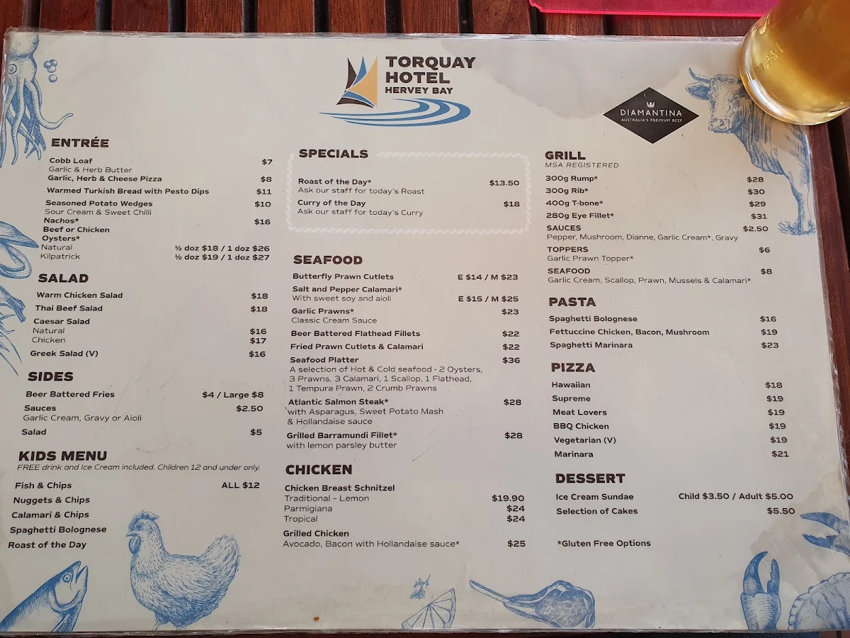 Menu, Torquay Hotel Hervey Bay