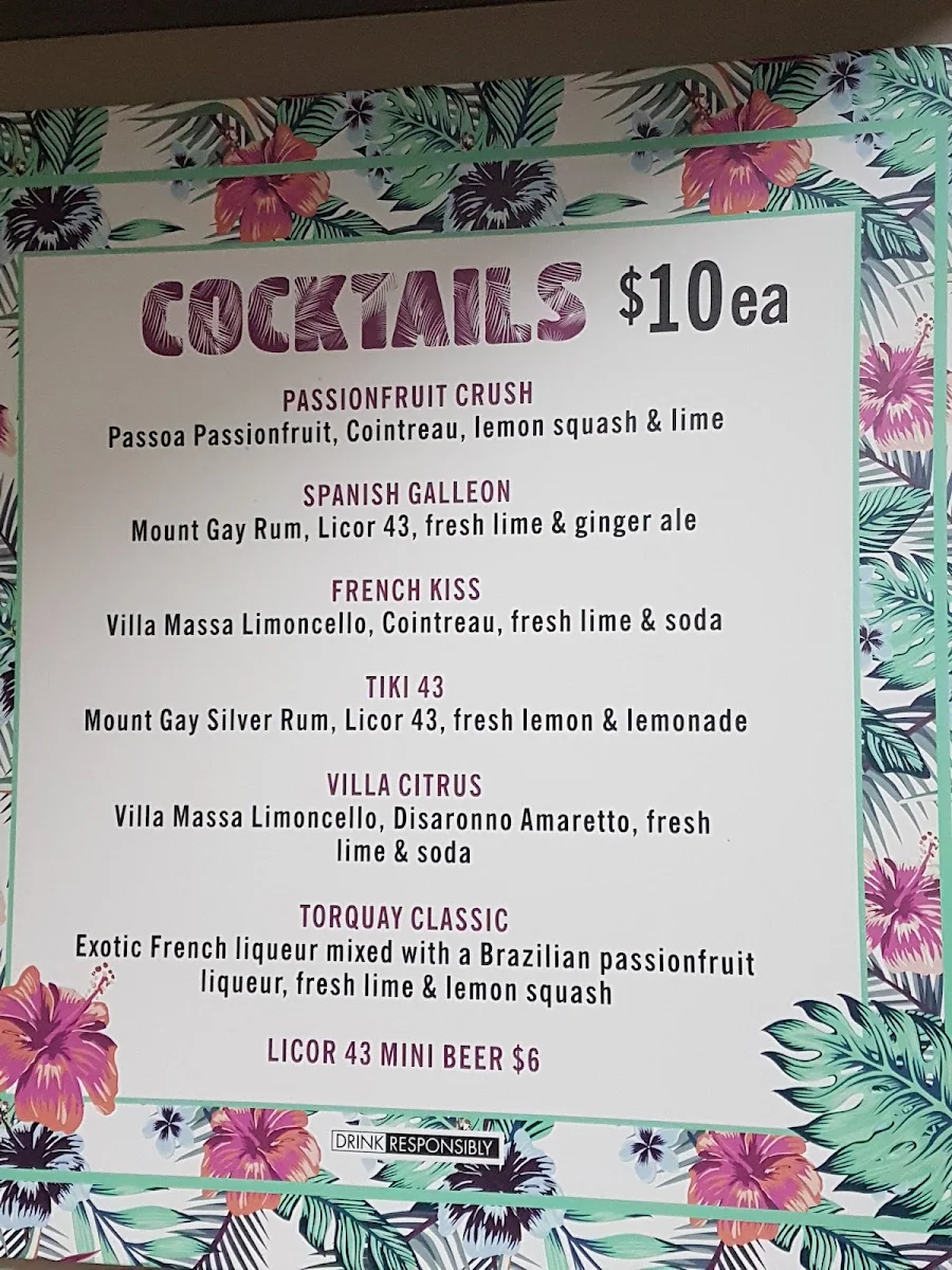 Menu, Torquay Hotel Hervey Bay