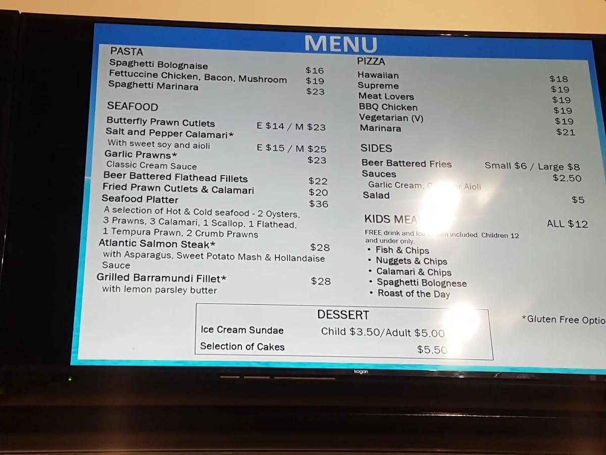 Menu, Torquay Hotel Hervey Bay