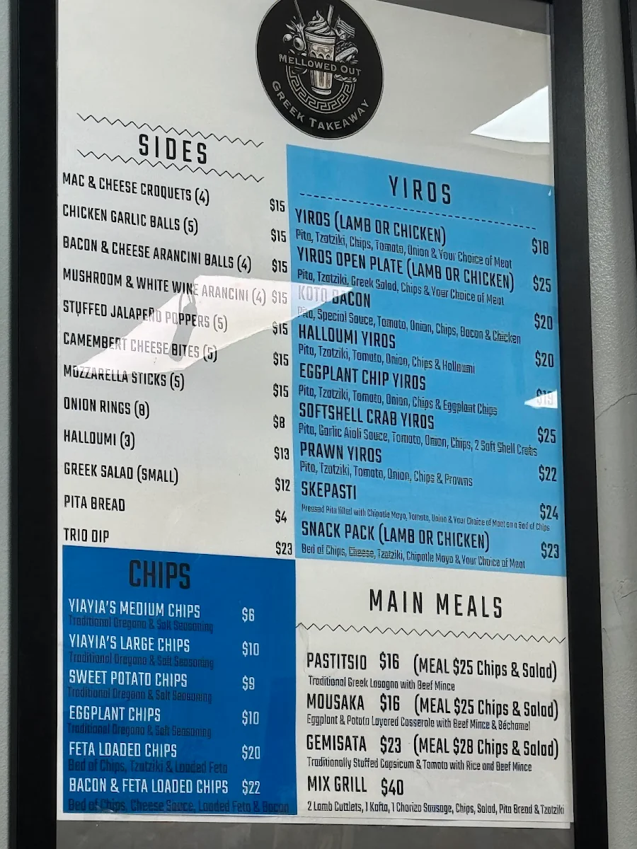 Menu, Mellowed Out Greek Takeaway