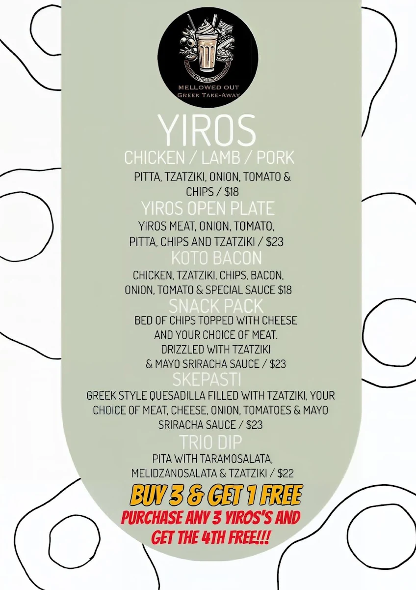 Menu, Mellowed Out Greek Takeaway