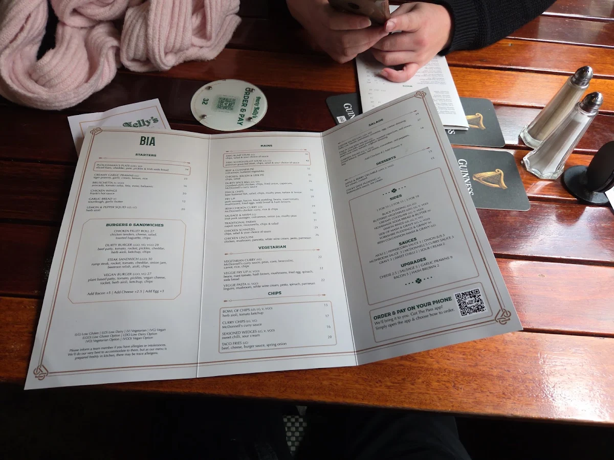 Menu, Durty Nelly's Irish Pub