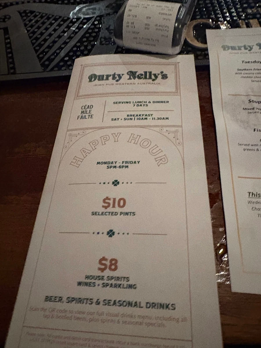 Menu, Durty Nelly's Irish Pub