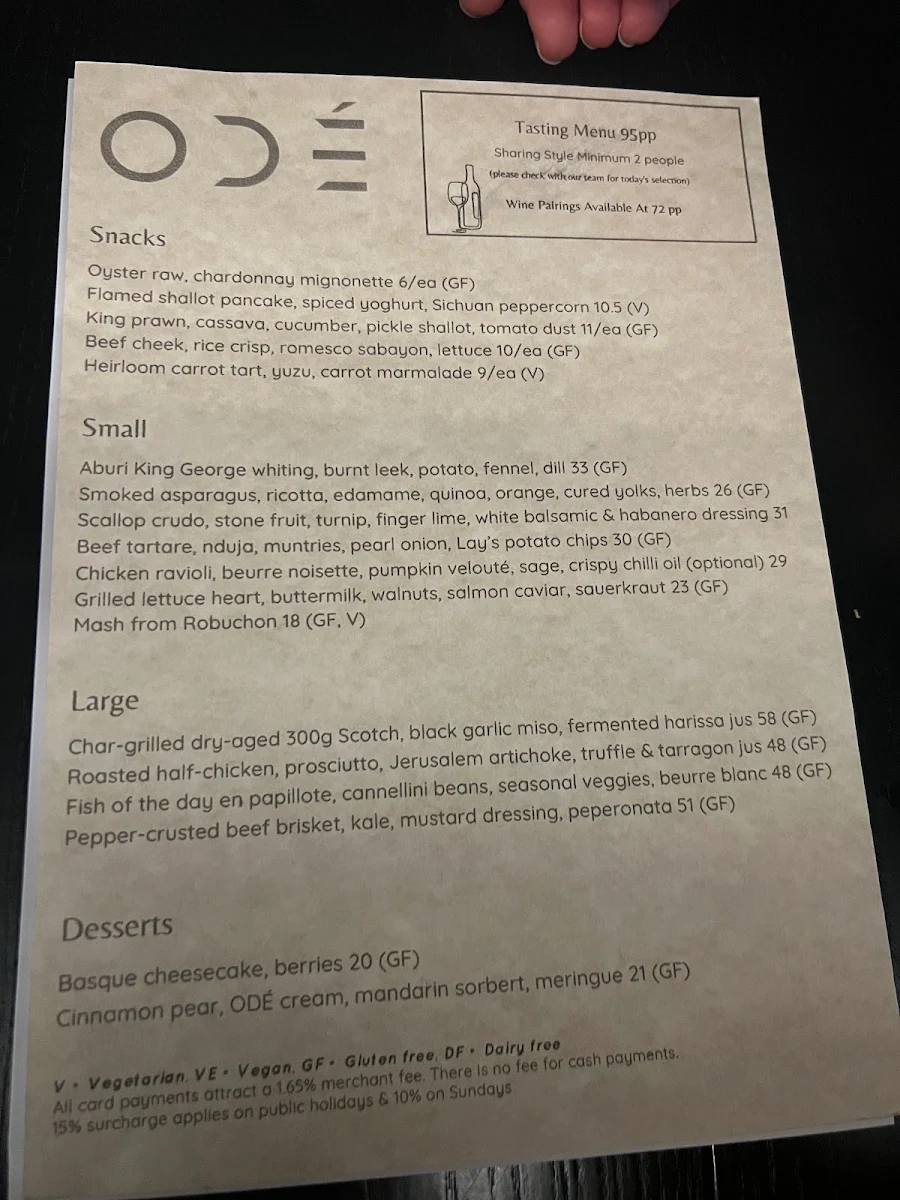 Menu, ODÉ Bistro