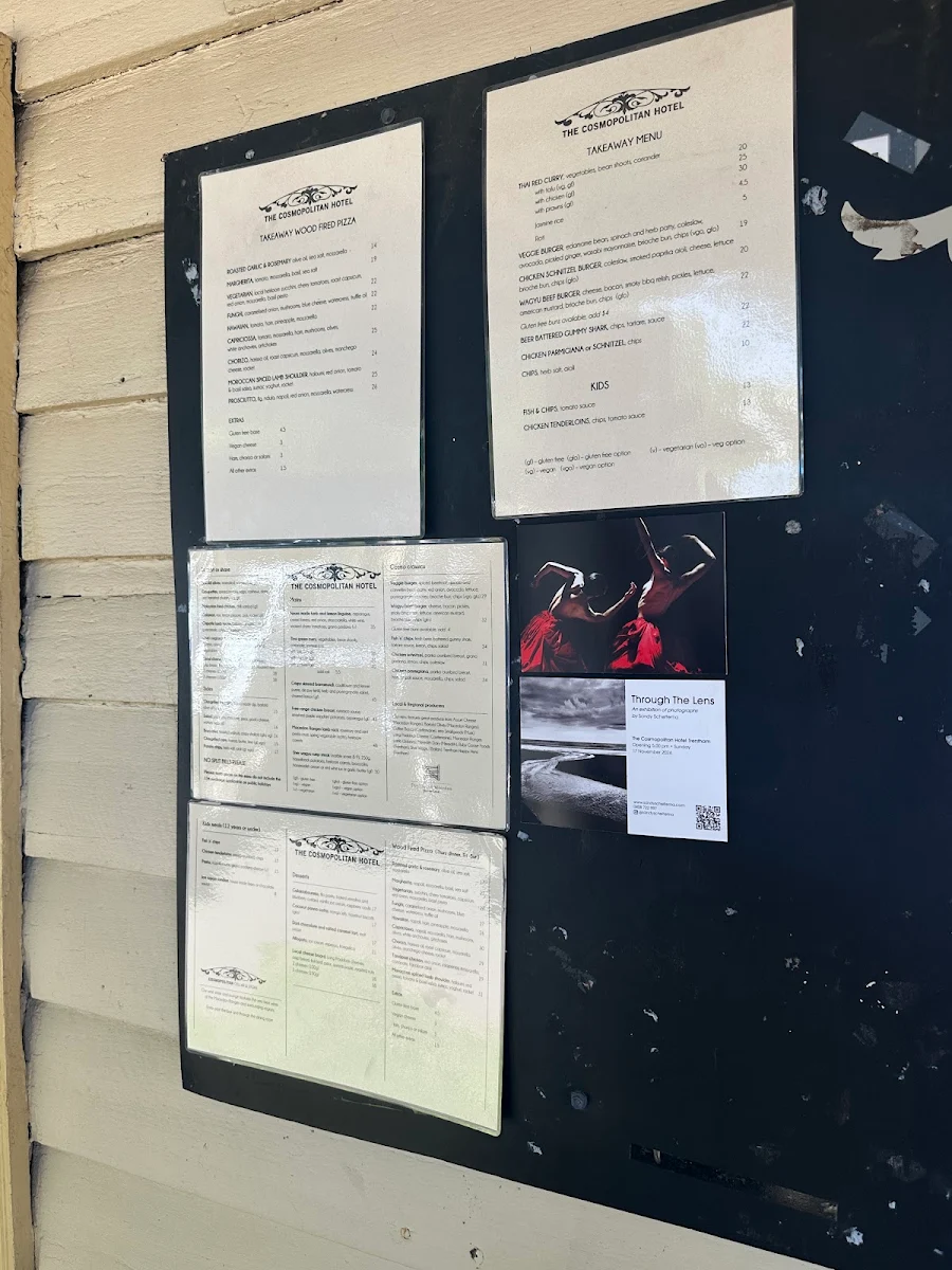 Menu, The Cosmopolitan Hotel, Trentham