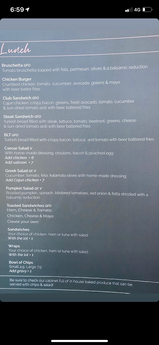 Menu, Lazy Janes Cafe