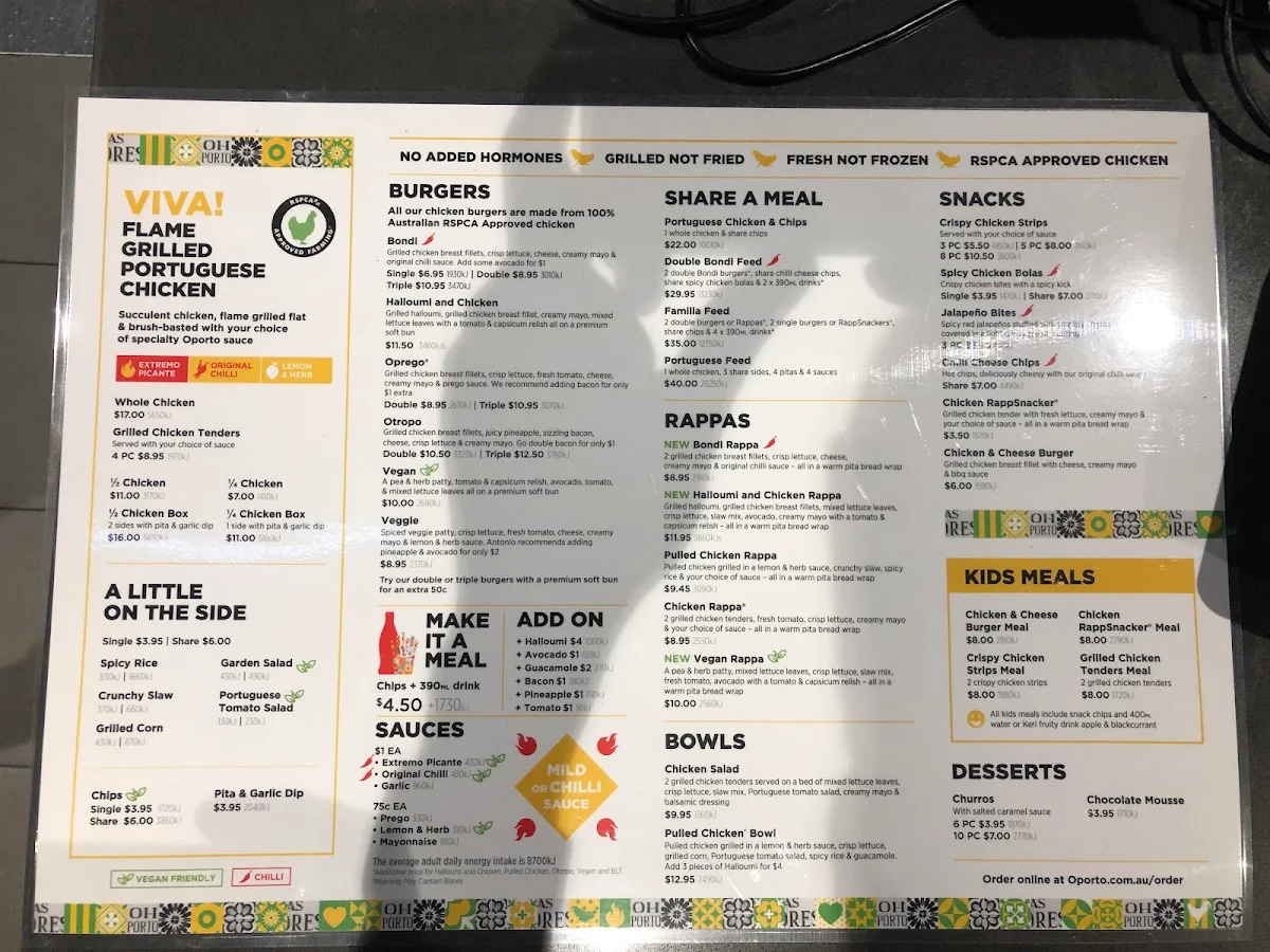 Menu, Oporto Gateway Plaza