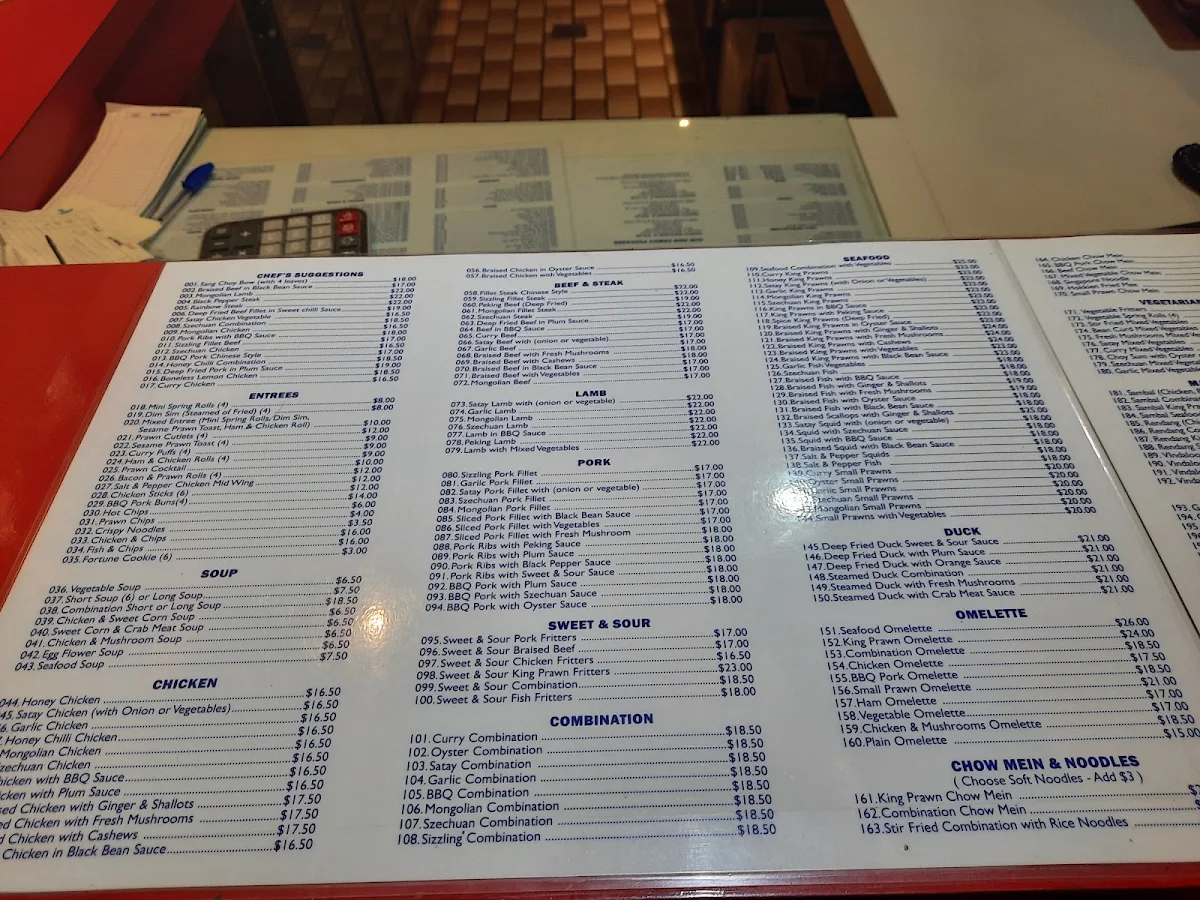 Menu, Wallerawang Chinese Restaurant
