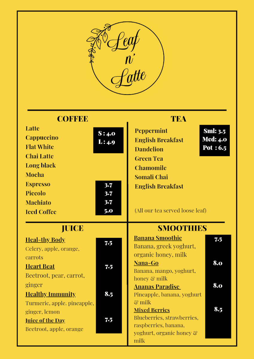 Menu, Leaf n Latte - Heidelberg West