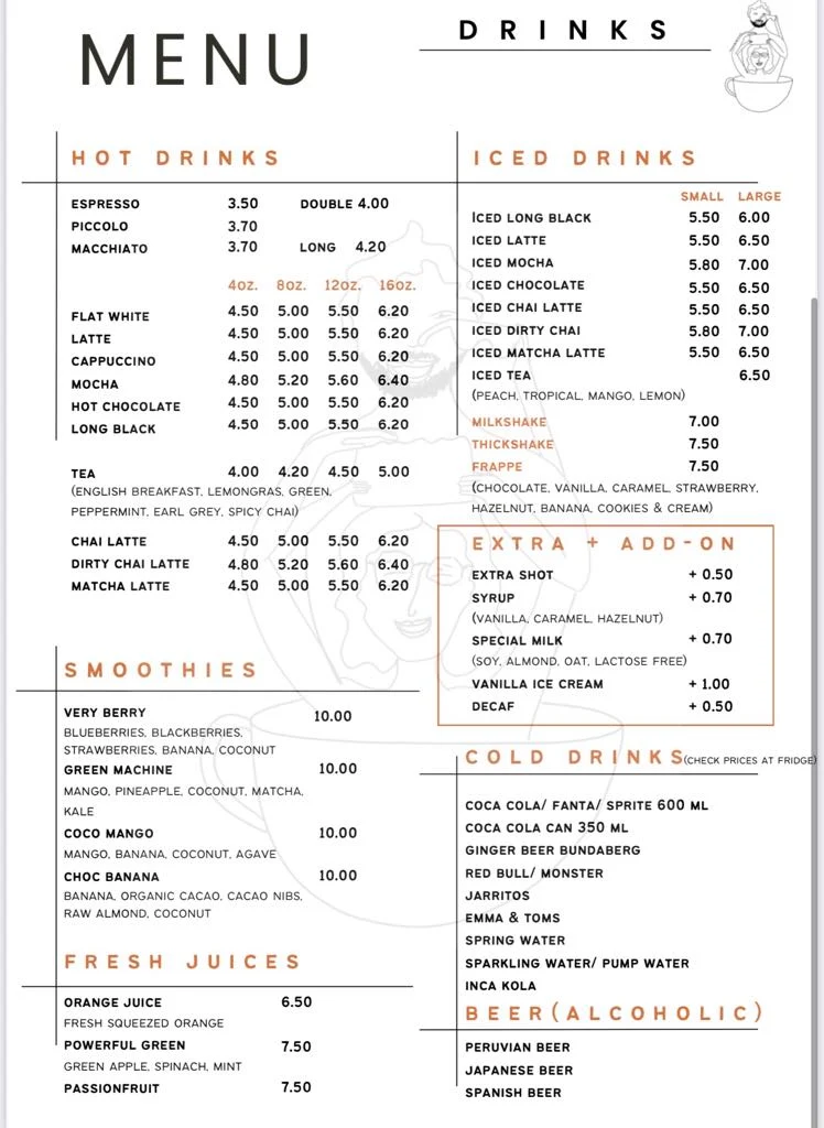 Menu, Terrace Espresso Cafe