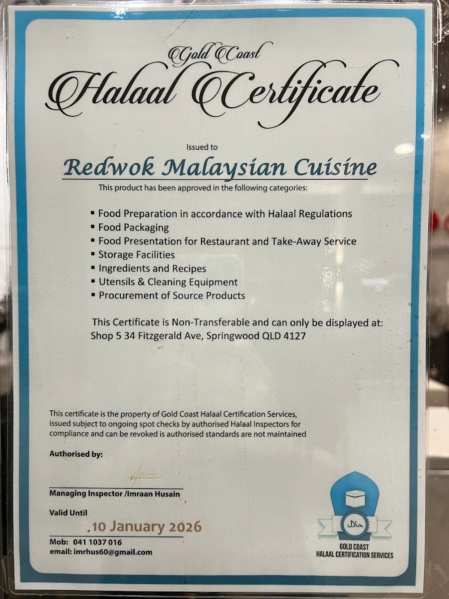 Menu, RedWok Malaysian Cuisine (100% HALAL)